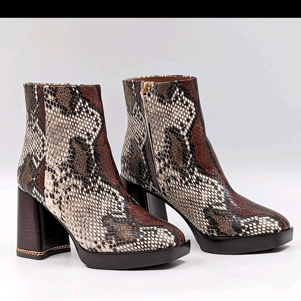 Tory Burch Brown and Black Ankle Boots with Block Heel